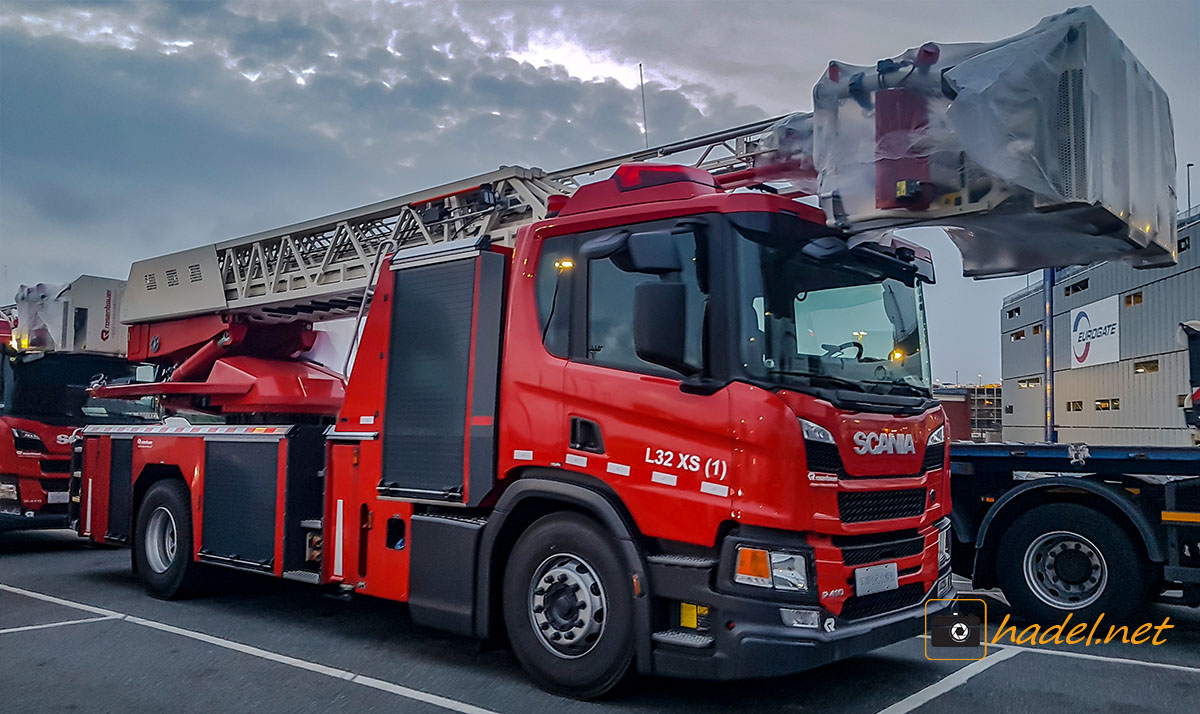 Scania P410 fire fighting ladder truck on the way to Shanghai