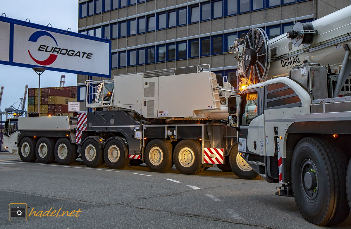 2 new Demag All Terrain Cranes checking in Port Bremerhaven